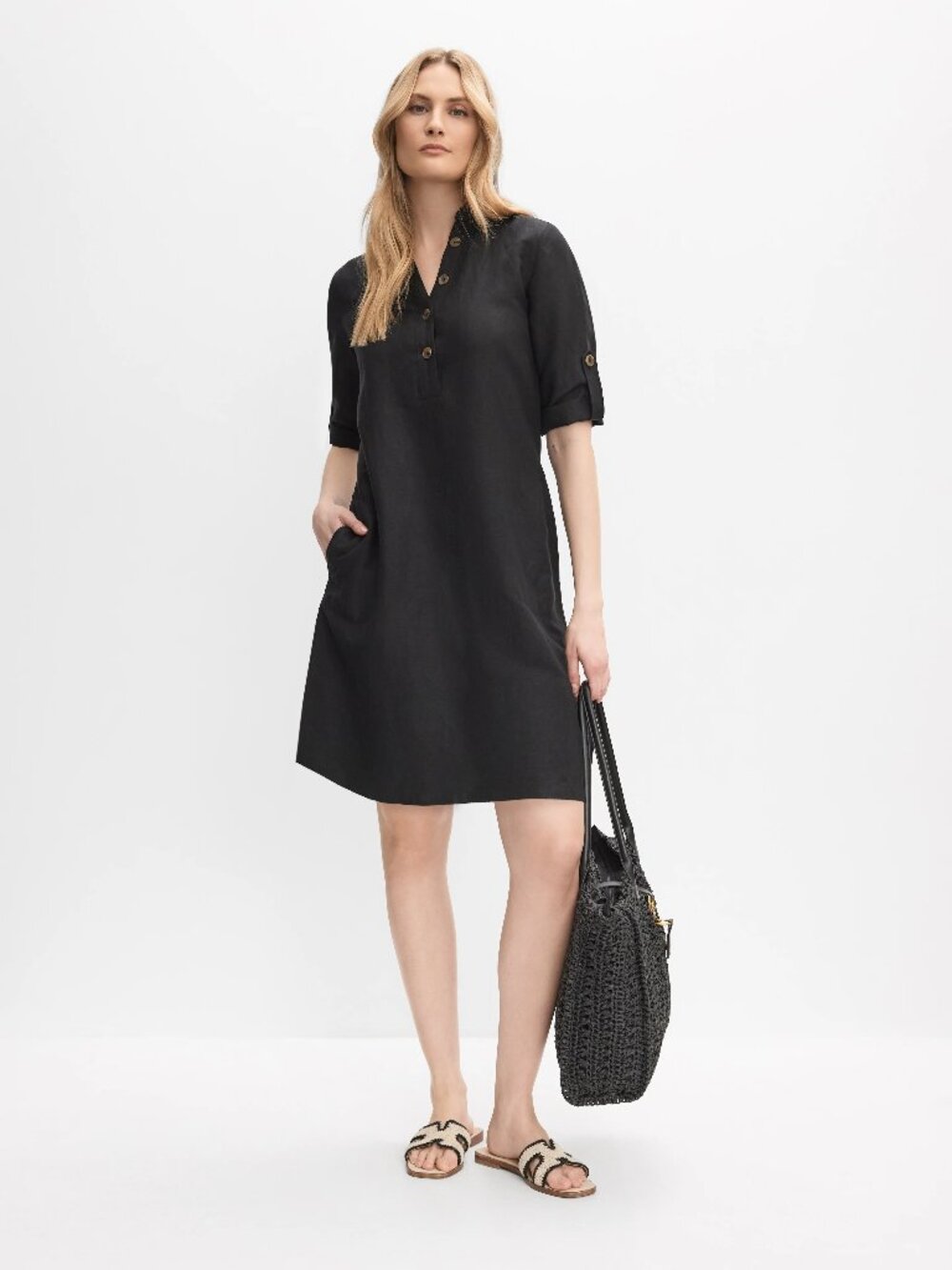 Linen Blend Shirt Dress - Picture 2 of 7